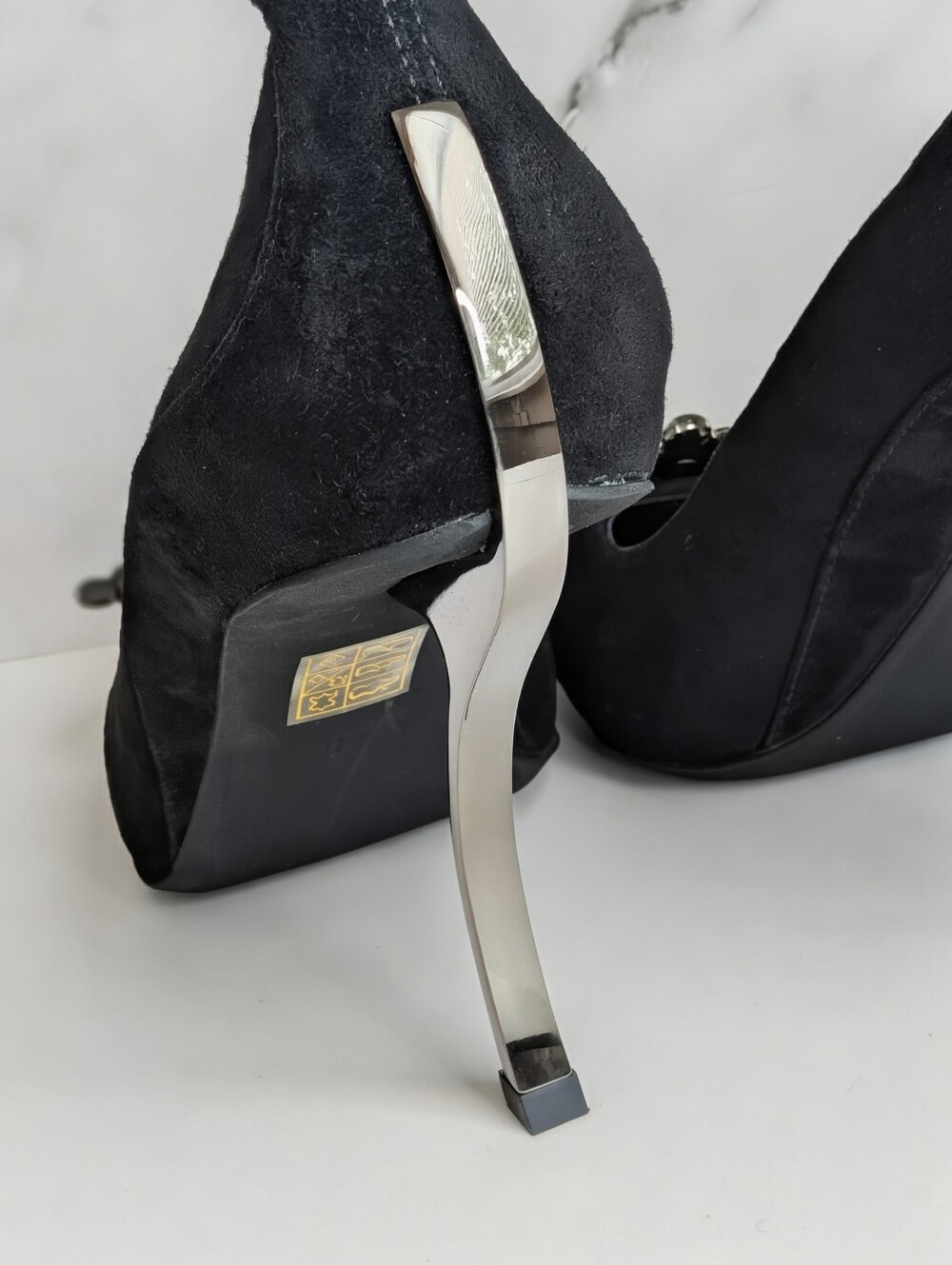 Jeffrey Campbell Parliament Black Suede Crystal Pointed Toe Pumps 8 - Picture 11 of 14